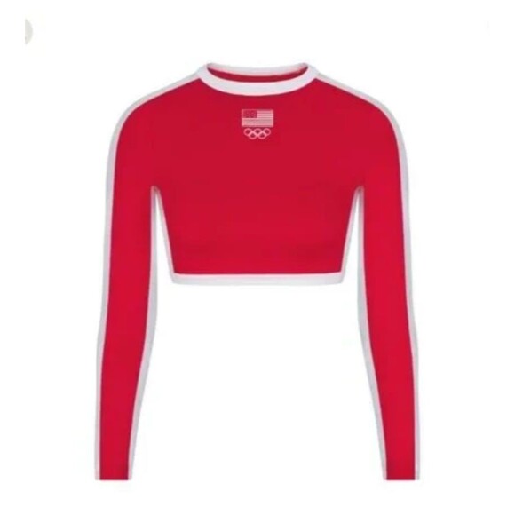 SKIMS- SIGNATURE SWIM OLYMPIC LONG SLEEVE CROPPED T-SHIRT - Picture 1 of 4